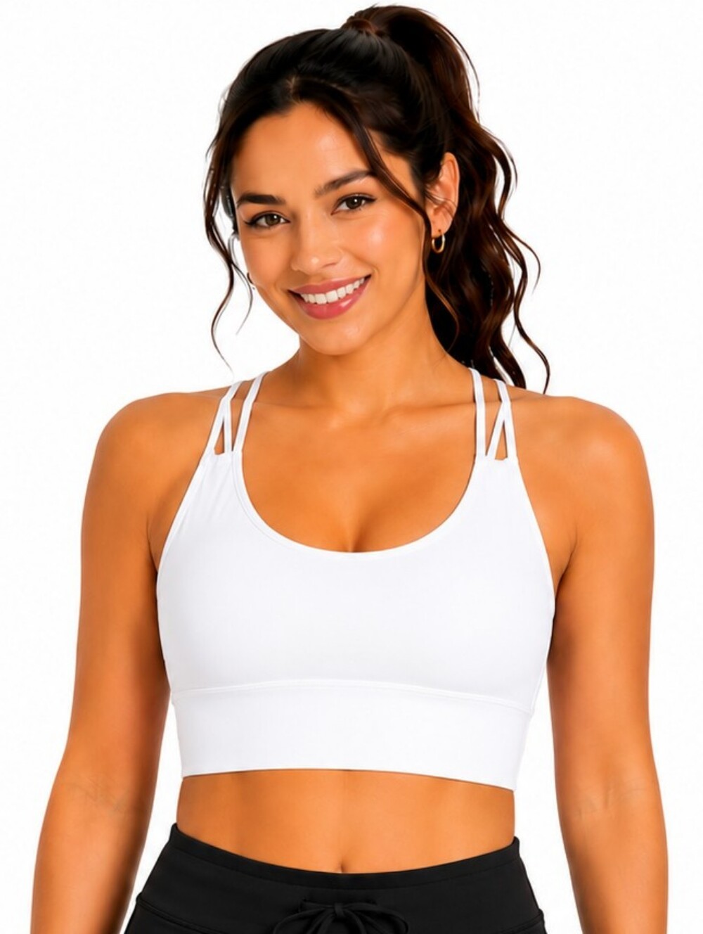 AS ROSE RICH ATHLETIC TOP Triple-Strap Scoop Sports Bra - White SIZE Small NWT
